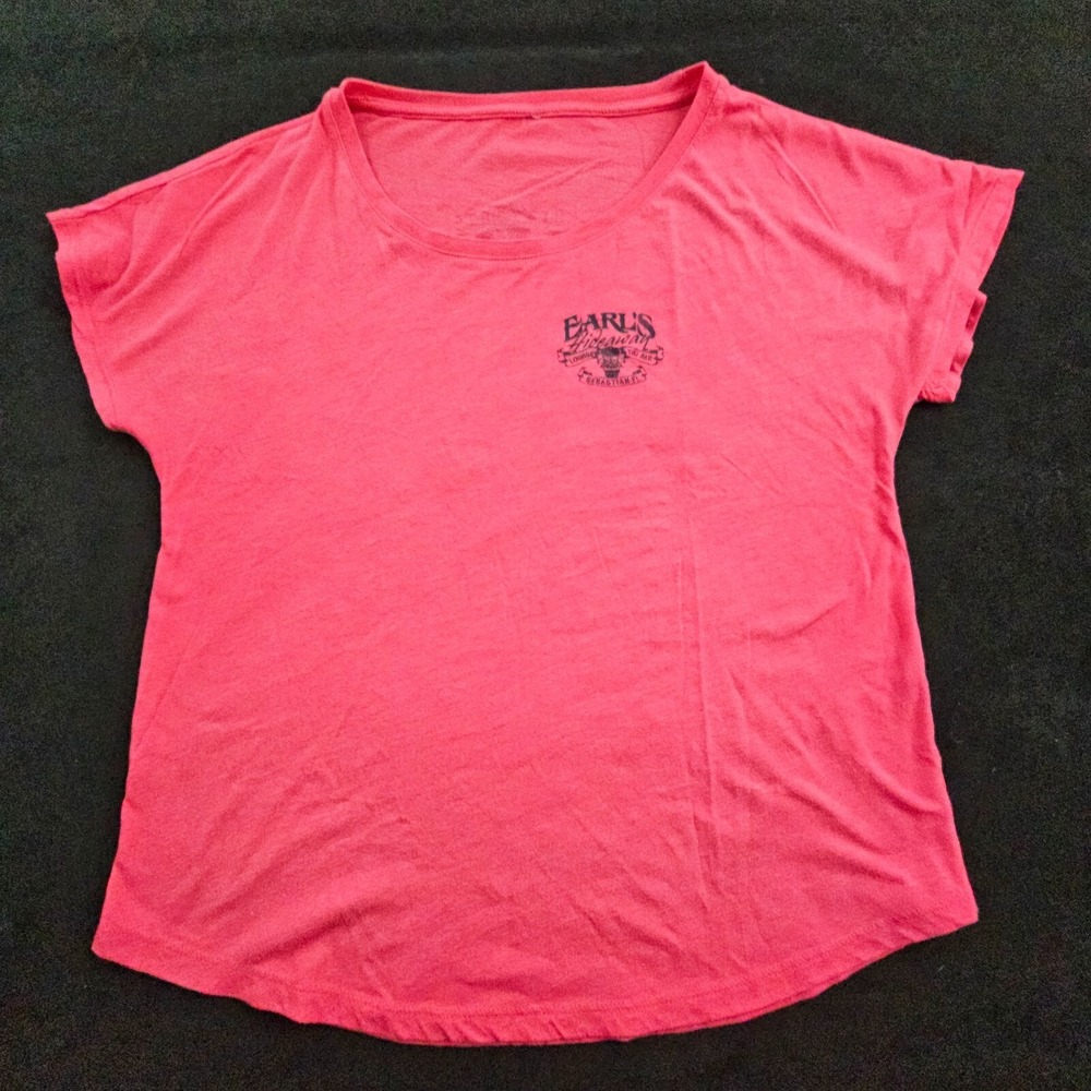 Earl's Hideaway Brews Bikes Blues Sebastian FL Red T-Shirt Women's M